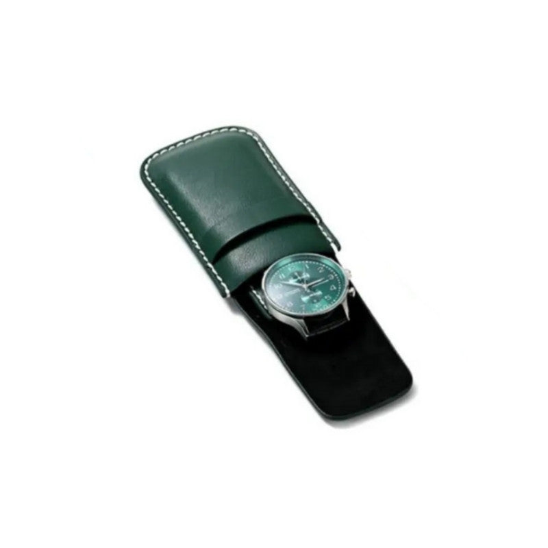 Capa protetora em couro legítimo verde da Fabbricantti, perfeita para relógios masculinos sofisticados e relógios exclusivos com estilo Old Money.